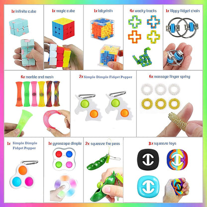 30 Pack Sensory Toys Set, Fidget Packs Relieves Stress and Anxiety Fidget Toy for Children Adults, Special Toys Assortment for Birthday Party Favors, Classroom Rewards Prizes, Carnival